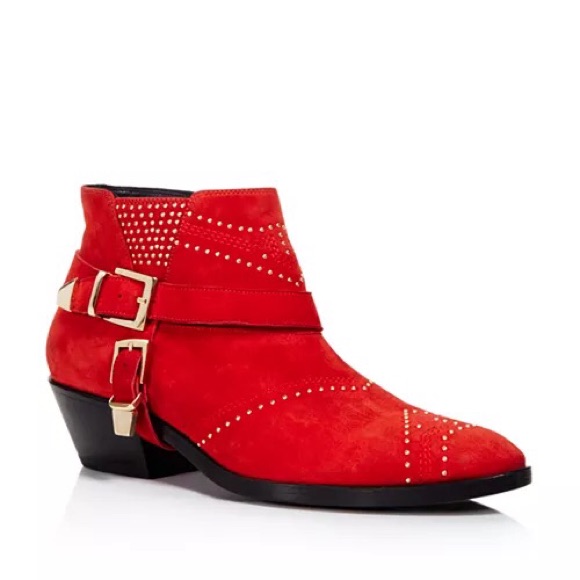 Anine Bing Bianca Studded Red Ankle Boots